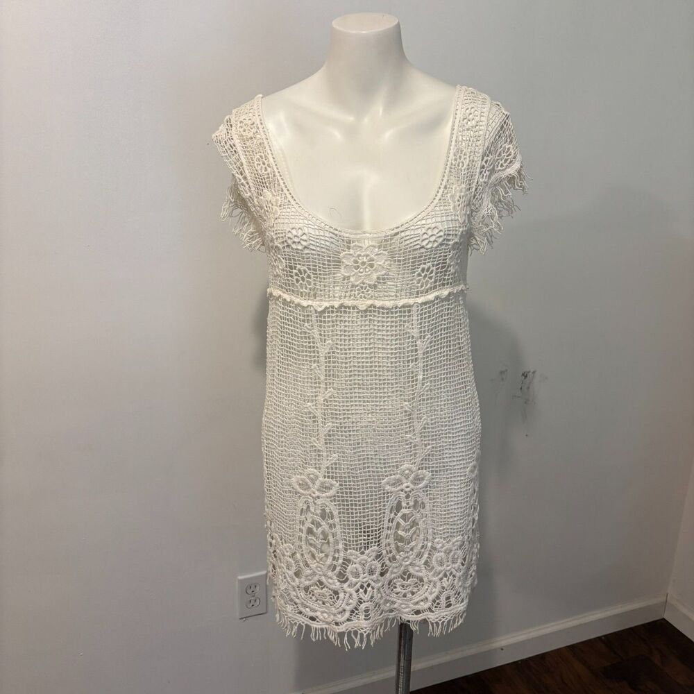 You Are Not Alone size Medium Crochet Floral Lace Boho Beach Coverup